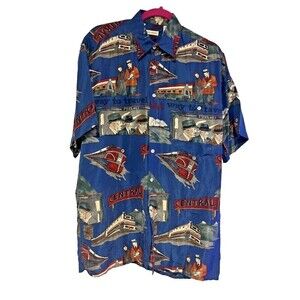 Burma Bibas Shirt Men's Train Station Camp Shirt 100% Silk Small 90's VTG